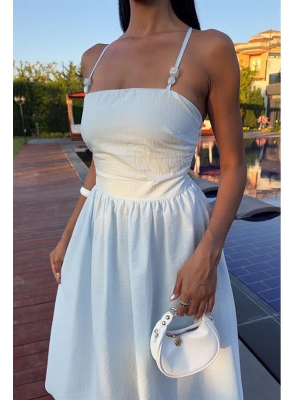 Sırtı Çapraz İpli Boncuk Detaylı Elbise 2902-08