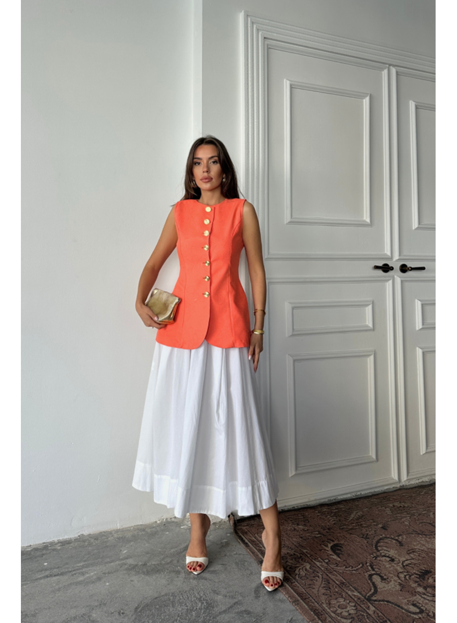 JAKAR KETEN YELEK BELDEN OTURTMALI GOLD DÜĞMELİ - Orange