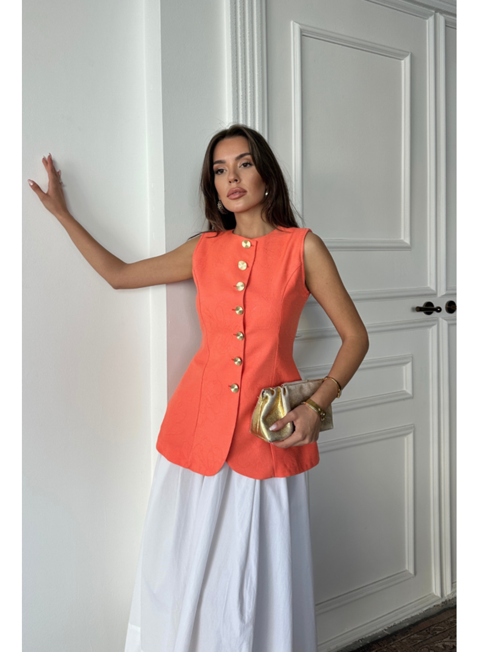 JAKAR KETEN YELEK BELDEN OTURTMALI GOLD DÜĞMELİ - Orange