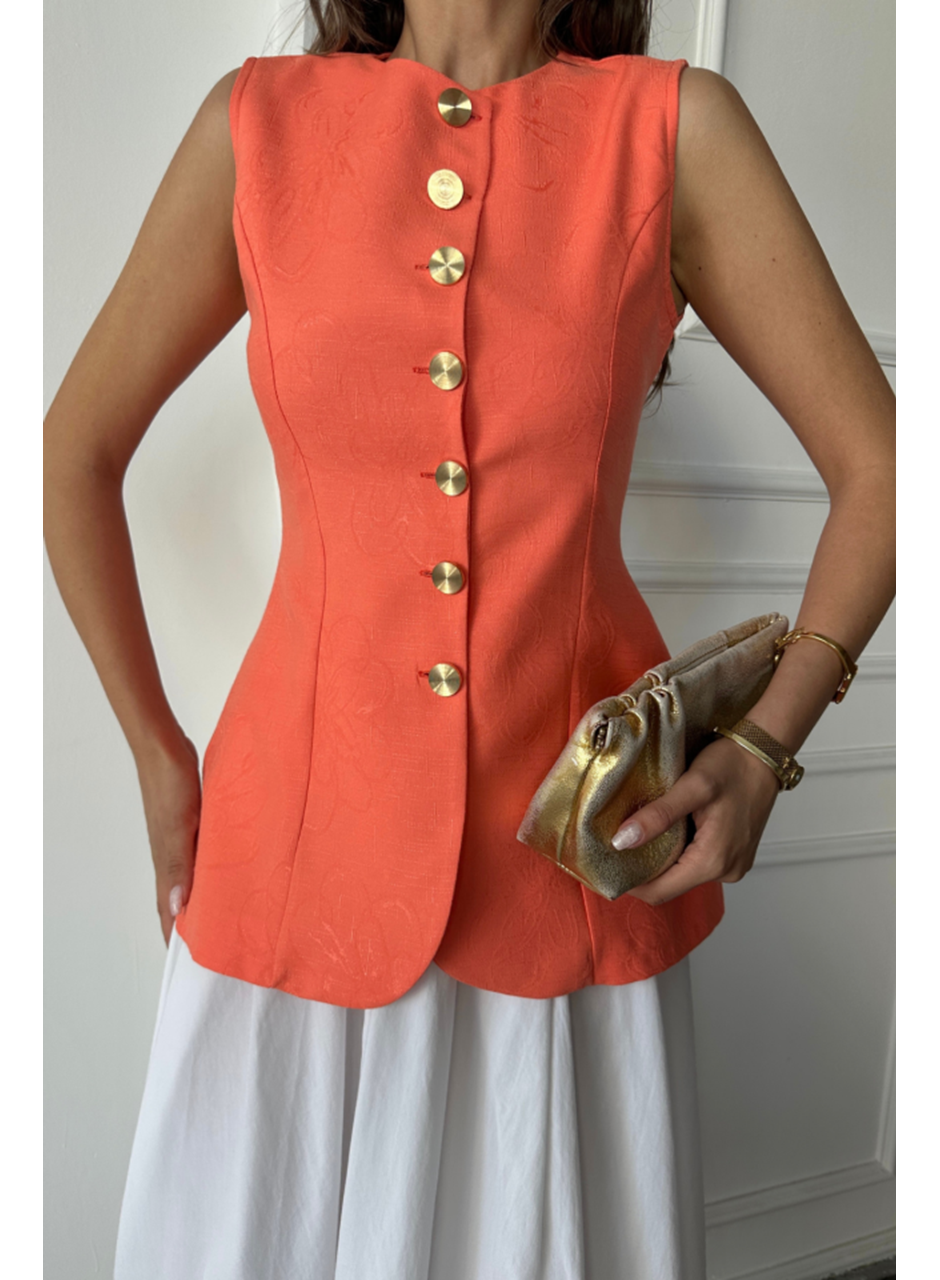 JAKAR KETEN YELEK BELDEN OTURTMALI GOLD DÜĞMELİ - Orange