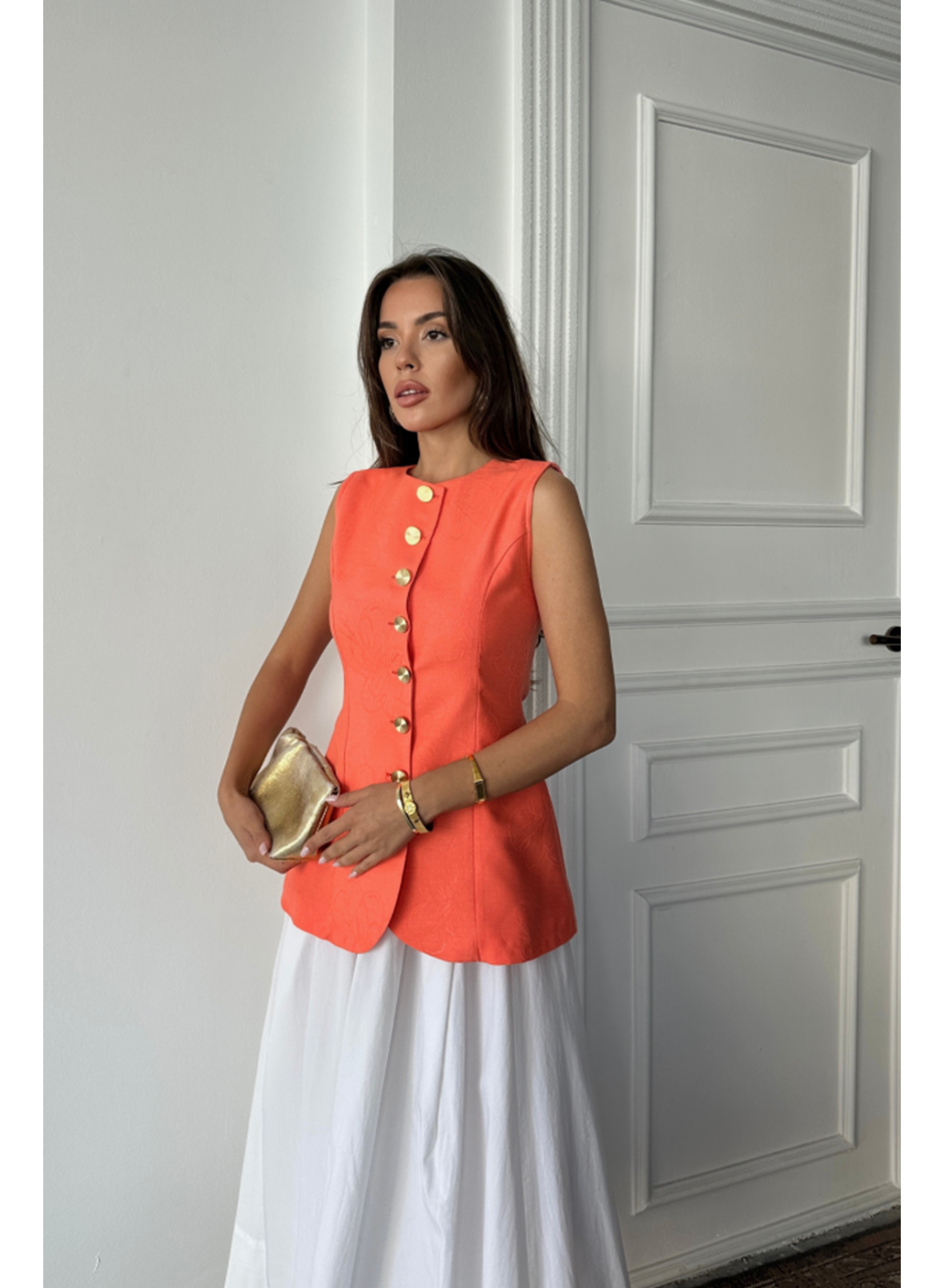 JAKAR KETEN YELEK BELDEN OTURTMALI GOLD DÜĞMELİ - Orange