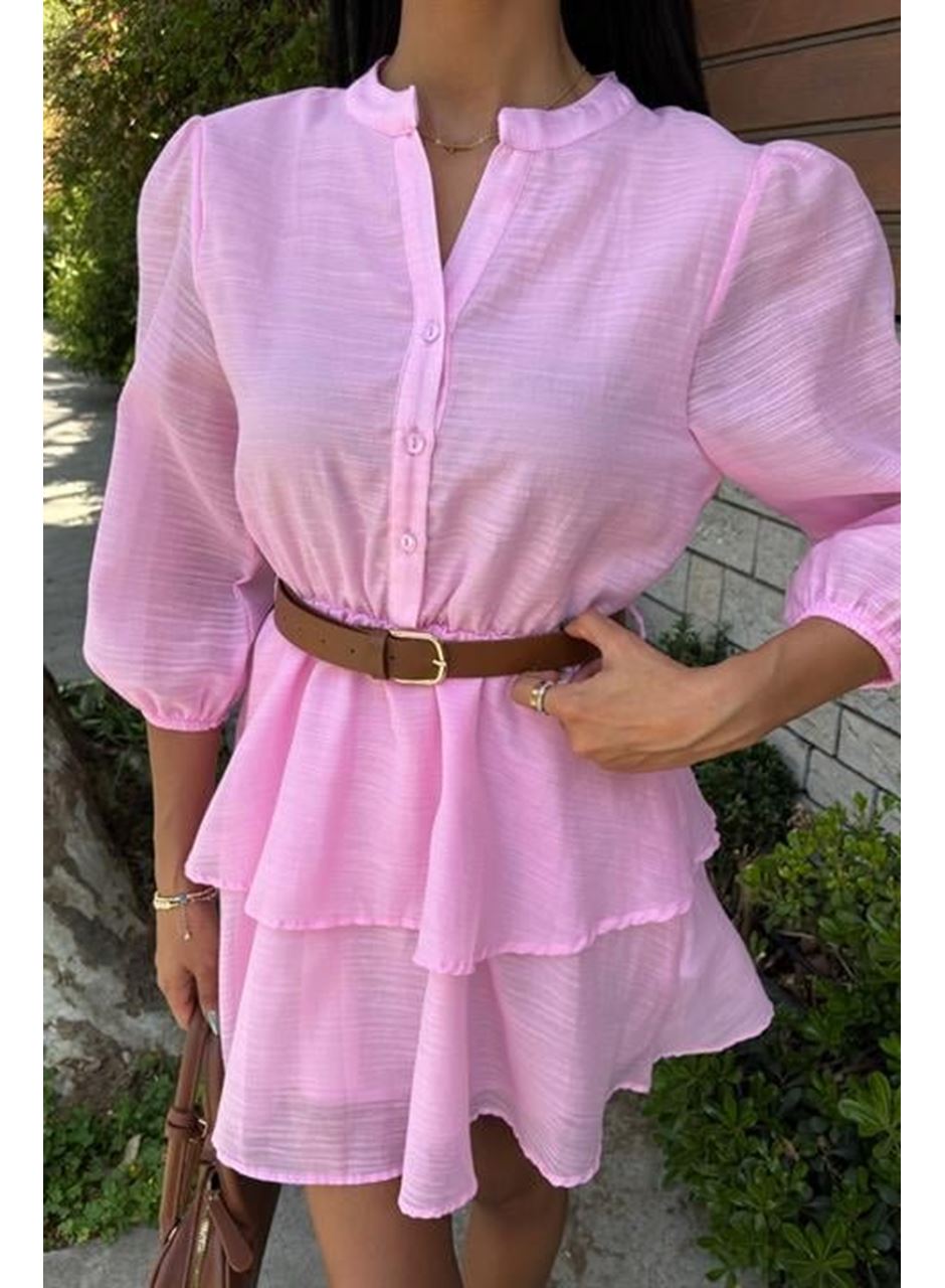 Deri Kemerli Fırfırlı Elbise 2901