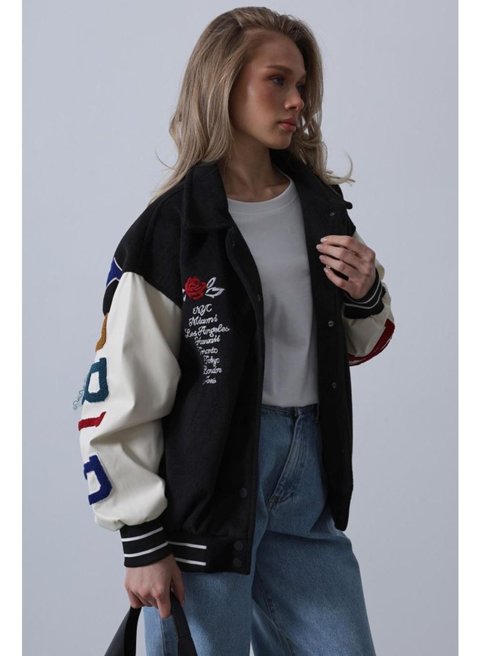 Kaşe Biker Ceket - Siyah