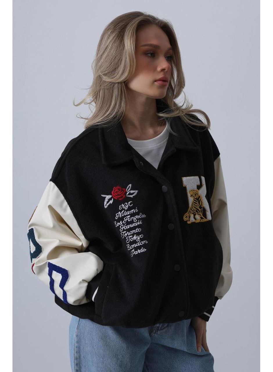 Kaşe Biker Ceket - Siyah