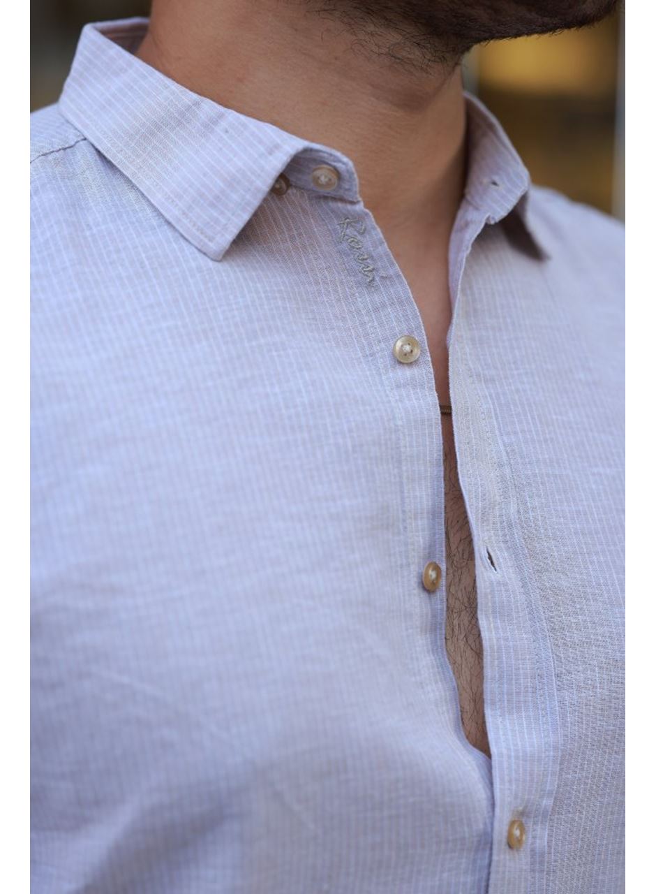 Erkek çizgi Desenli Uzun Kollu Pamuklu Keten Gömlek