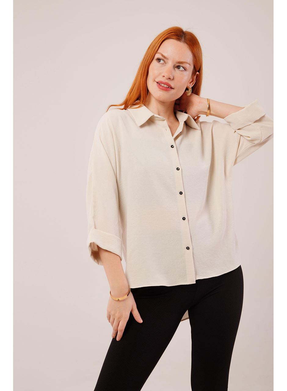 Kol Katlama Detaylı Bej Gömlek