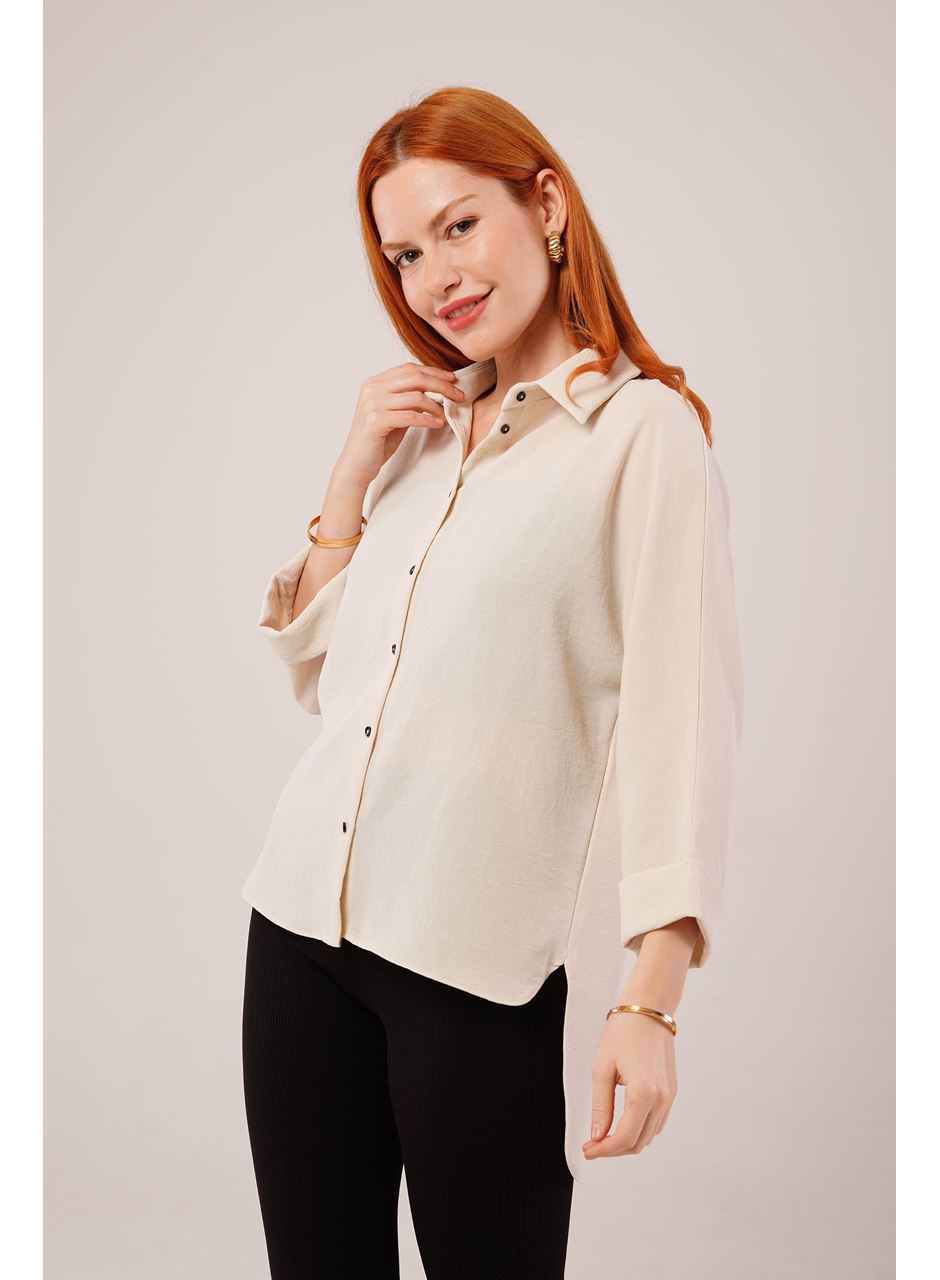 Kol Katlama Detaylı Bej Gömlek