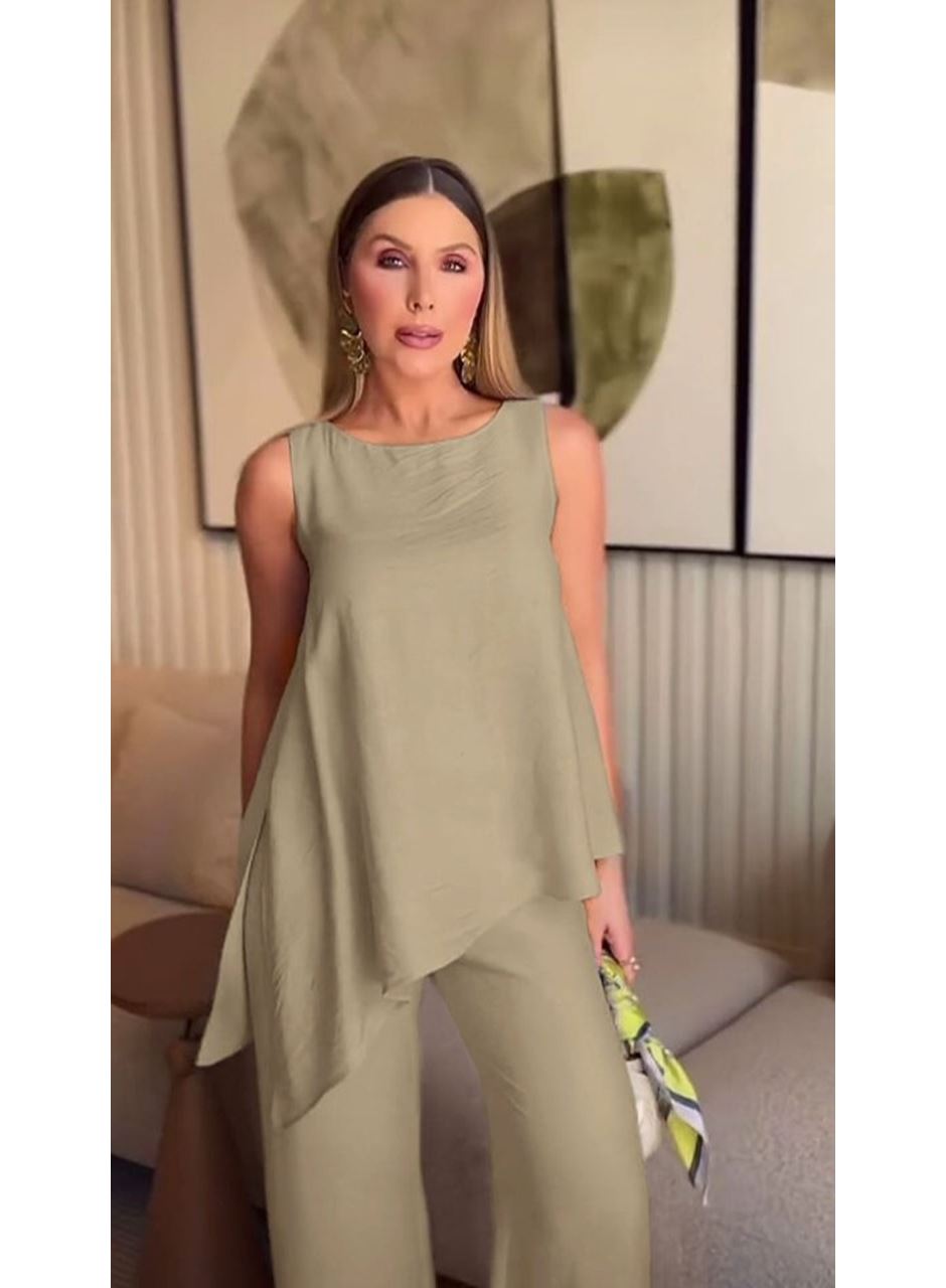 Asimetrik Bluz - Pantolon İkili Takım