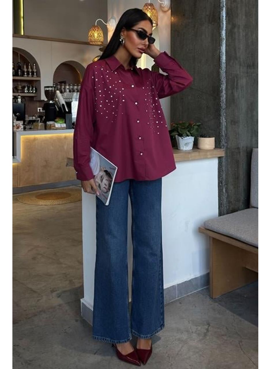 Kristal Taş Çakımlı Poplin Gömlek 3413