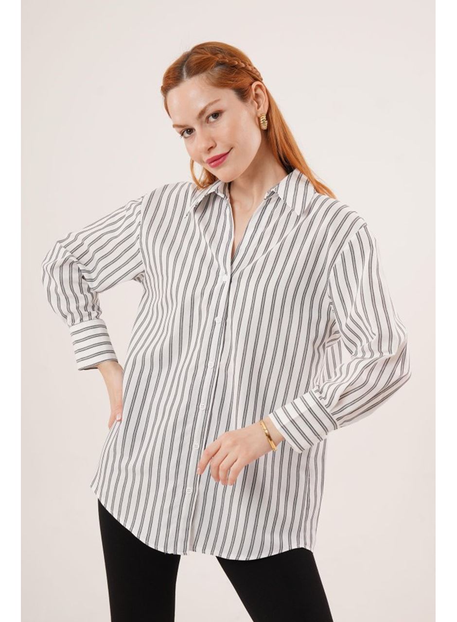 Çift Çizgi Geçişli Düğmeli Gri Gömlek