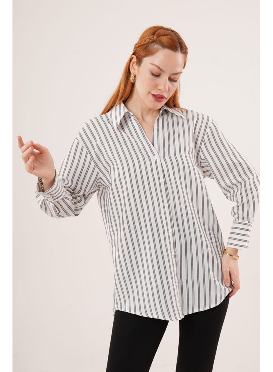 Çift Çizgi Geçişli Düğmeli Gri Gömlek