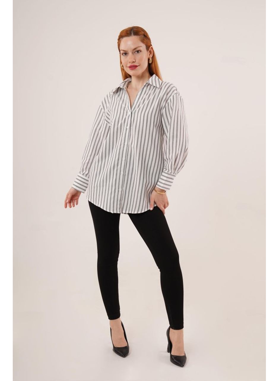 Çift Çizgi Geçişli Düğmeli Gri Gömlek