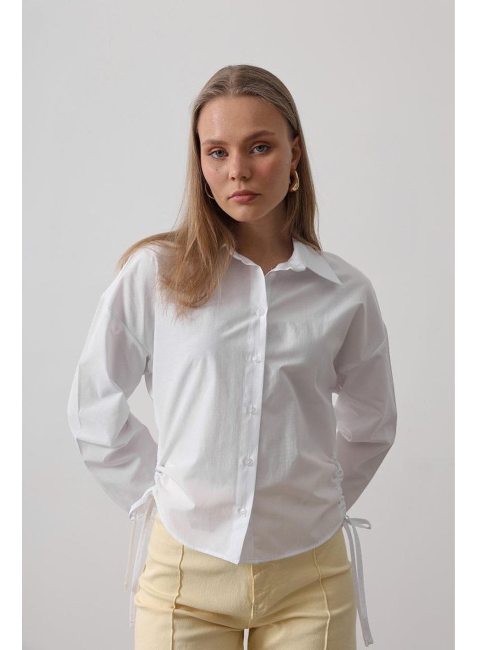 Yanları Bağlamalı Basic Gömlek - Beyaz