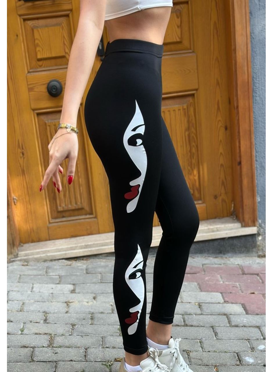 Kadın Yüz Baskılı Dalgıç Kumaş Tayt