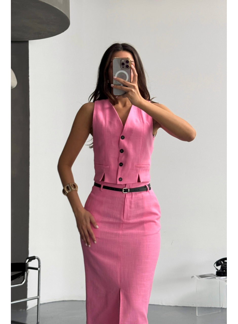 YELEK-ÖNDEN YIRTMAÇLI ETEK TK ŞANTUK KETEN - Pembe