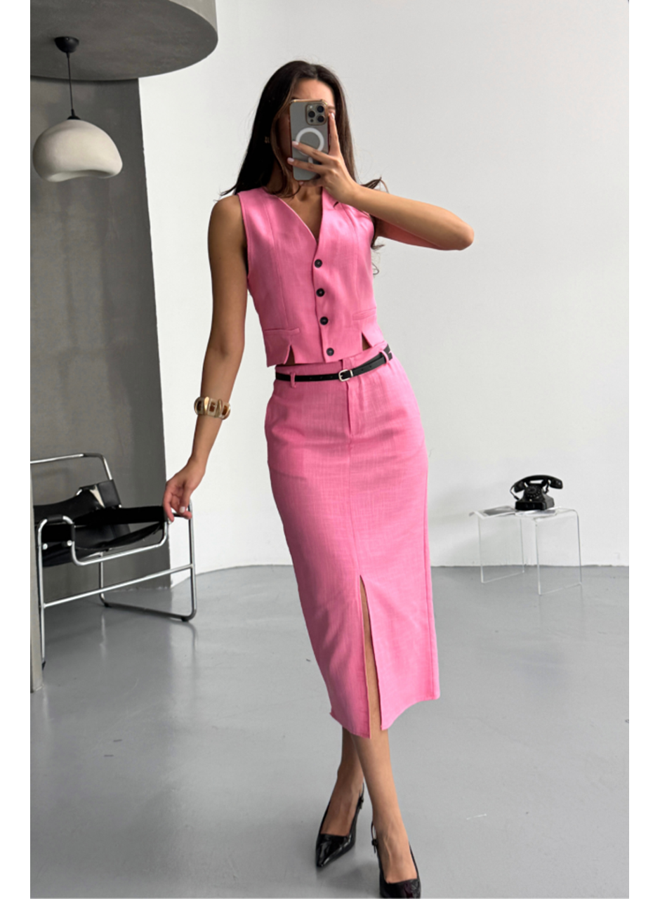 YELEK-ÖNDEN YIRTMAÇLI ETEK TK ŞANTUK KETEN - Pembe