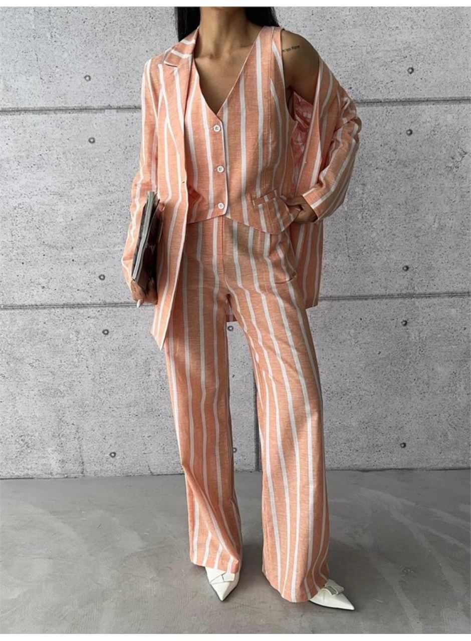 ÇİZGİLİ CEKET KETEN - Orange