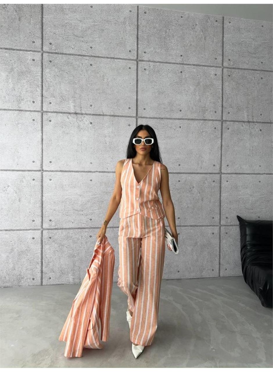 ÇİZGİLİ CEKET KETEN - Orange