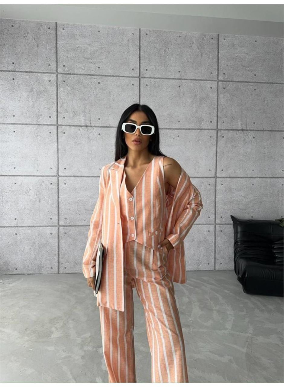 ÇİZGİLİ CEKET KETEN - Orange