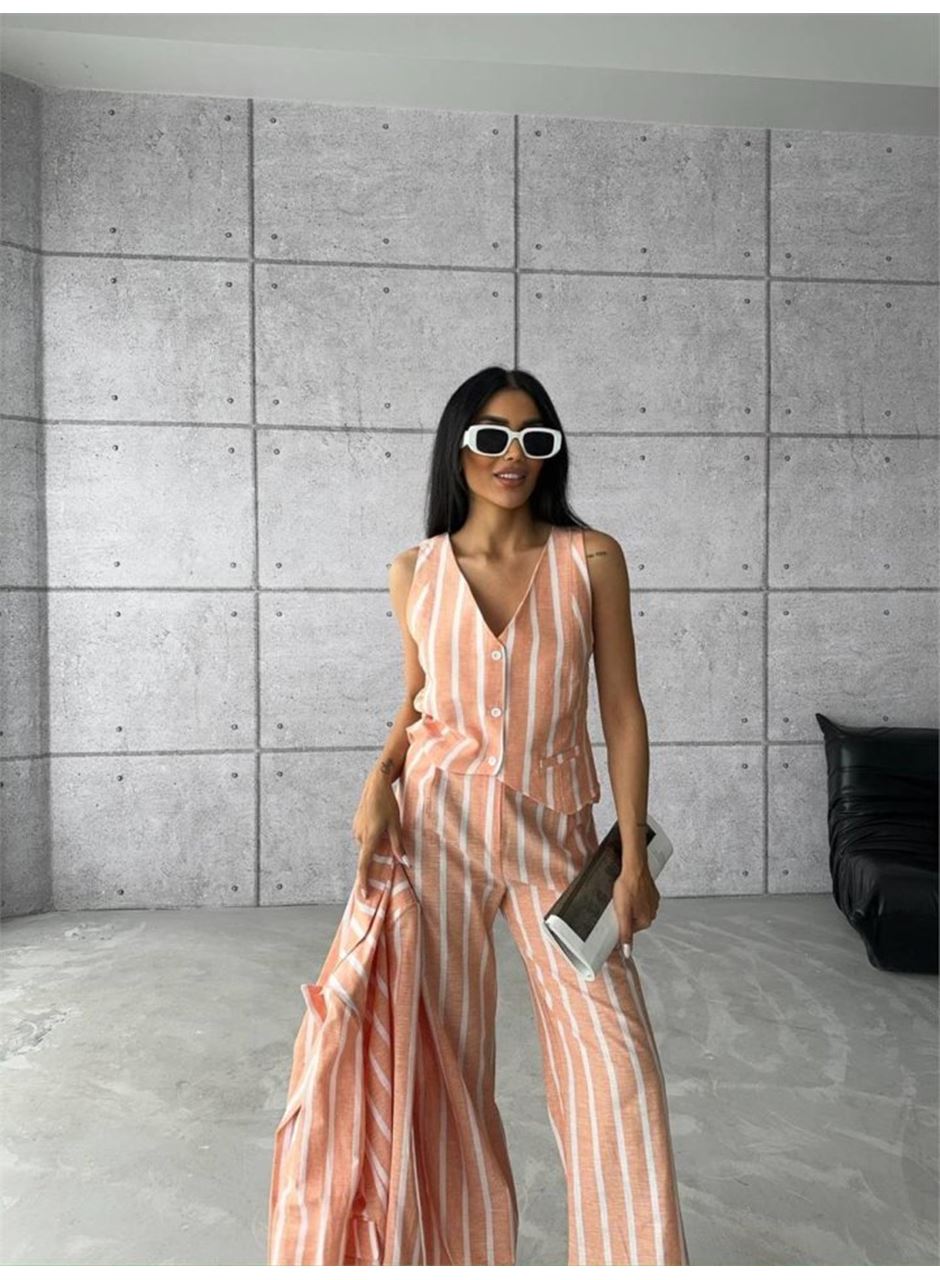 ÇİZGİLİ CEKET KETEN - Orange