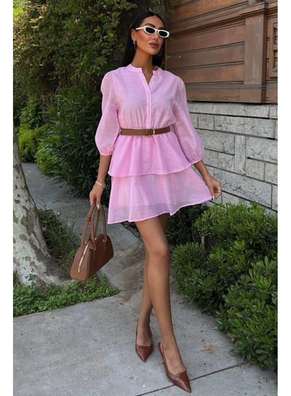 Deri Kemerli Fırfırlı Elbise 2901