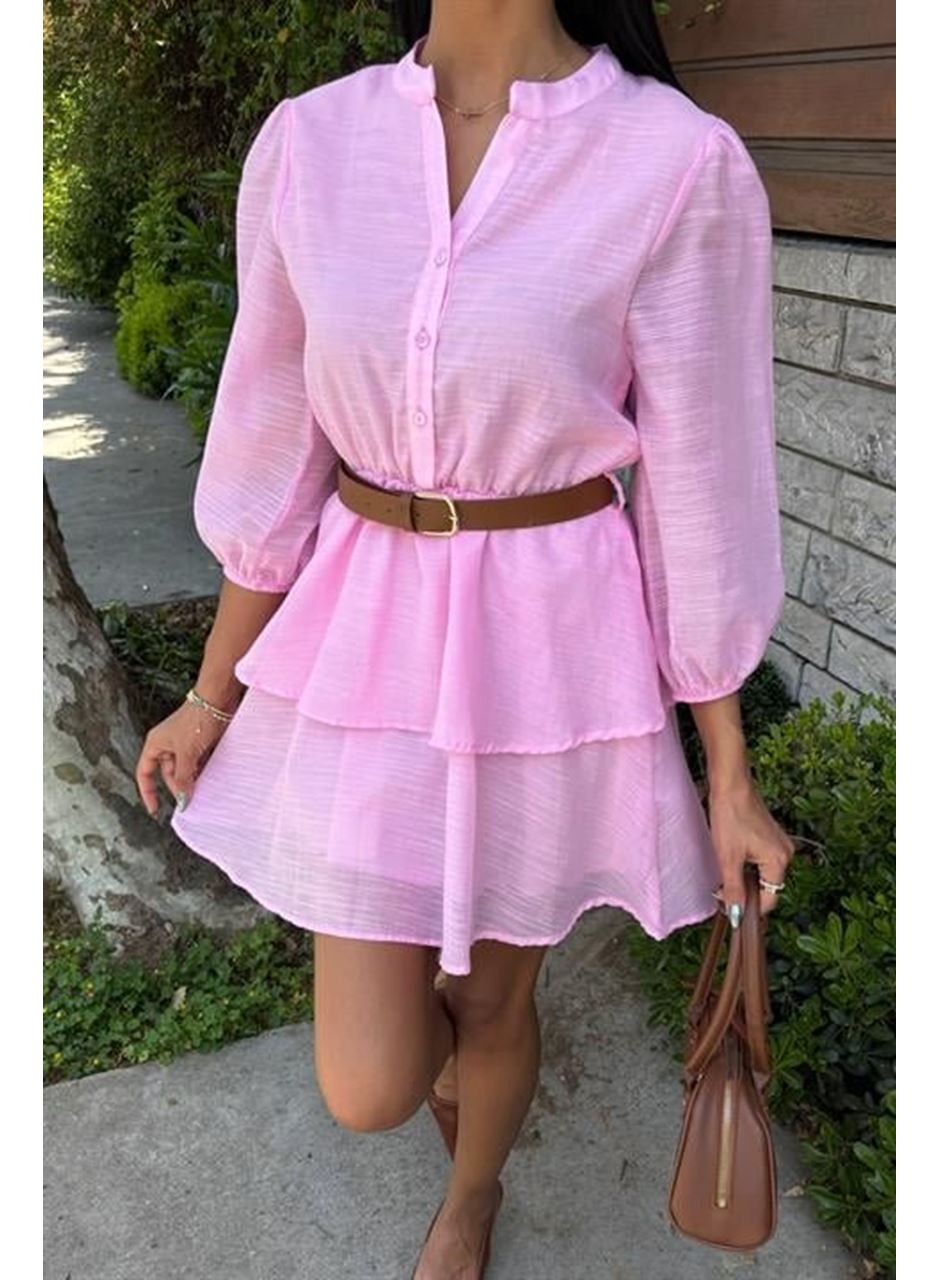 Deri Kemerli Fırfırlı Elbise 2901