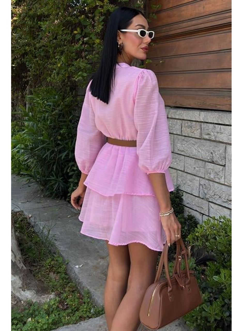 Deri Kemerli Fırfırlı Elbise 2901