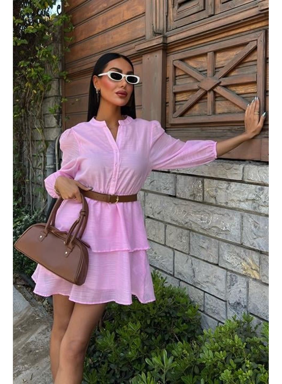 Deri Kemerli Fırfırlı Elbise 2901