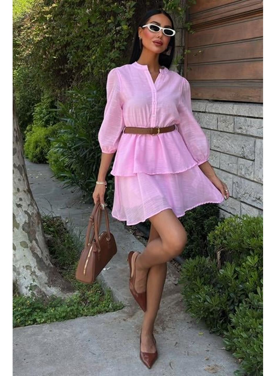 Deri Kemerli Fırfırlı Elbise 2901