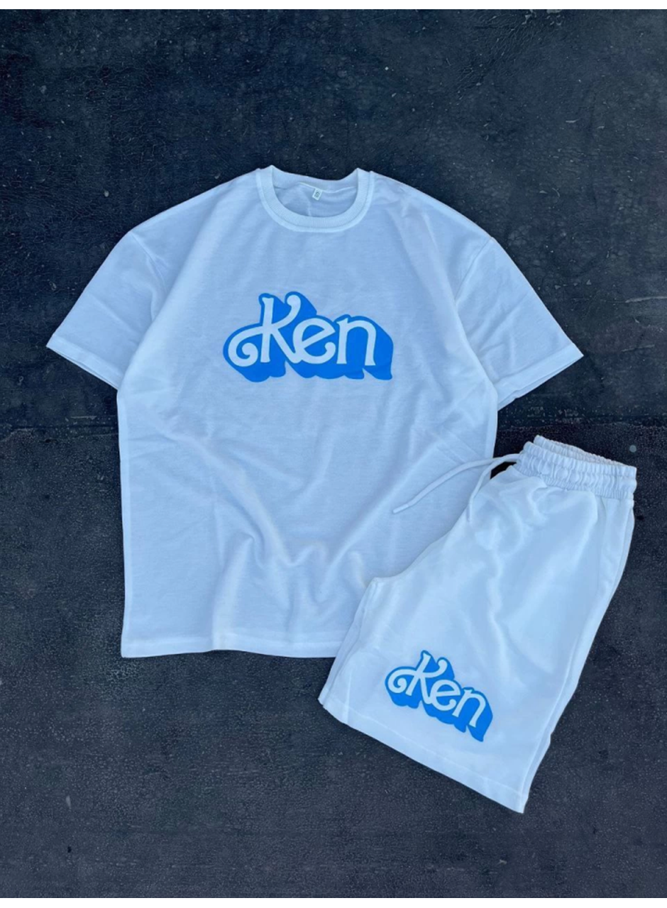 Erkek Baskılı İkili Şort Takım - Beyaz