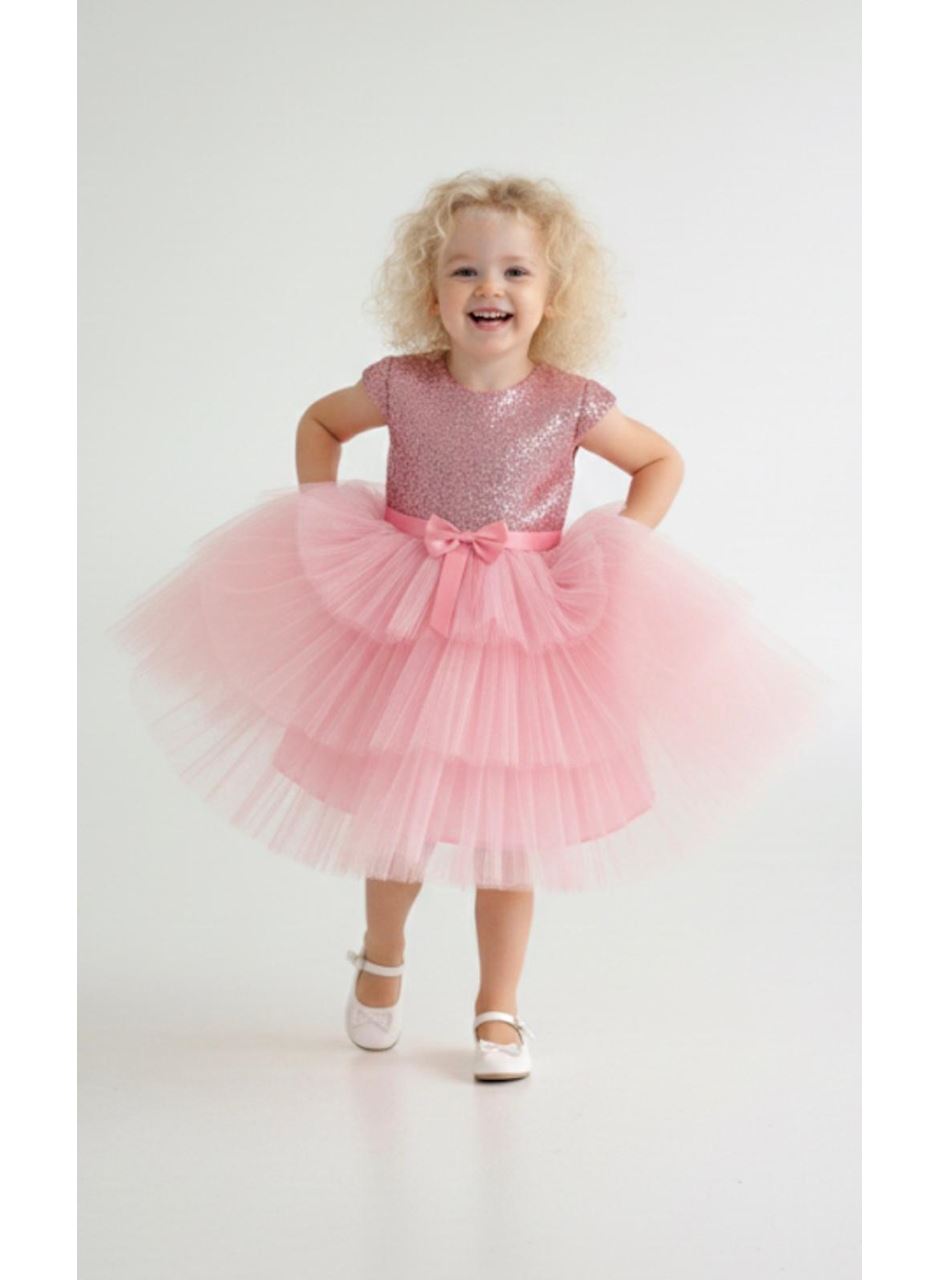 441634 KIZ ÇOCUK PULLU TÜLLÜ ELBİSE