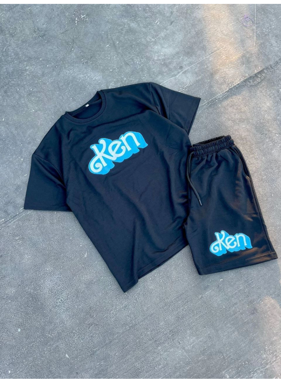 Erkek Baskılı İkili Şort Takım - Siyah