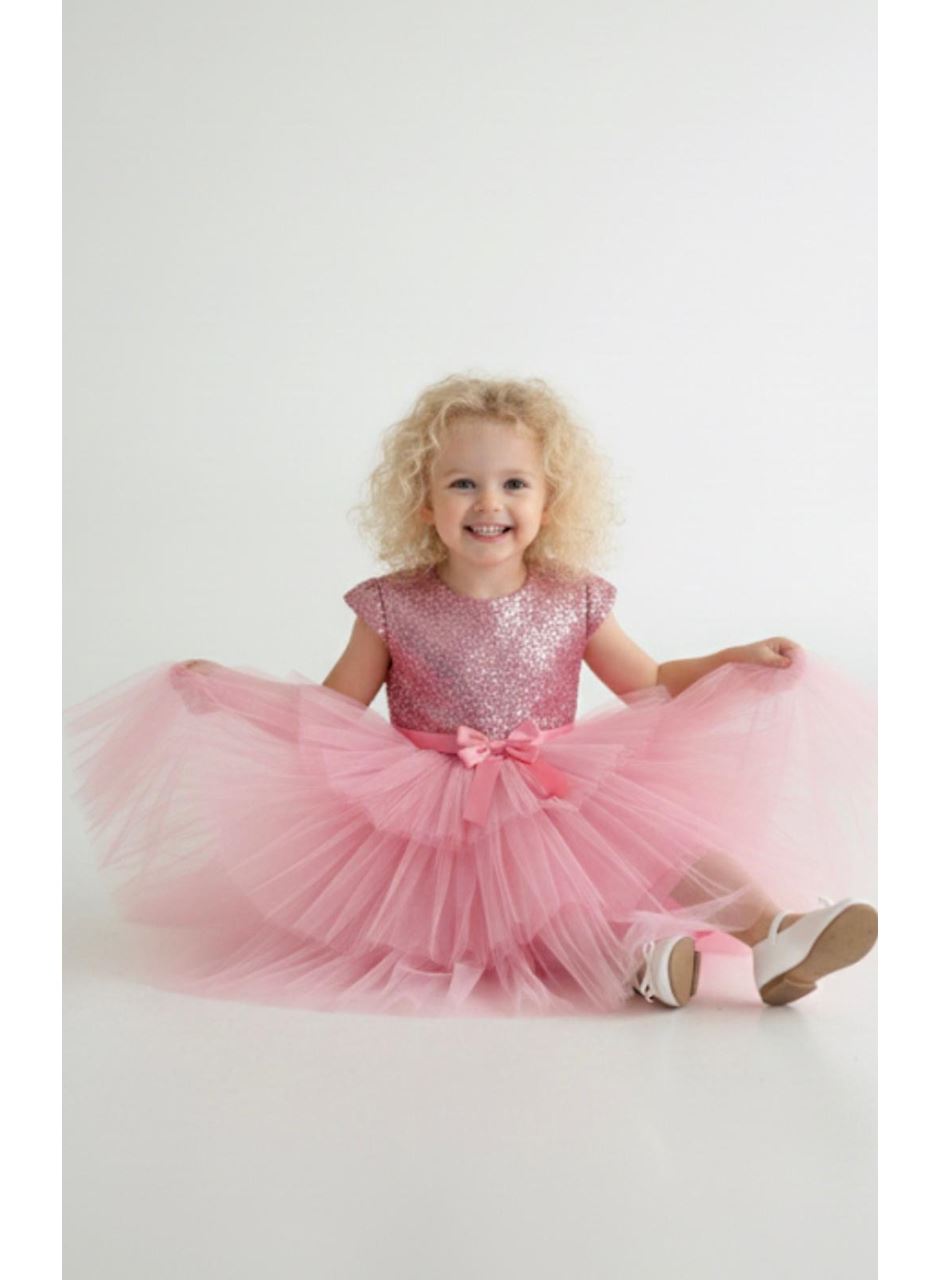 441634 KIZ ÇOCUK PULLU TÜLLÜ ELBİSE