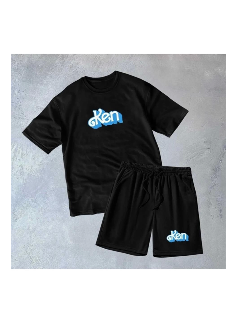 Erkek Baskılı İkili Şort Takım - Siyah