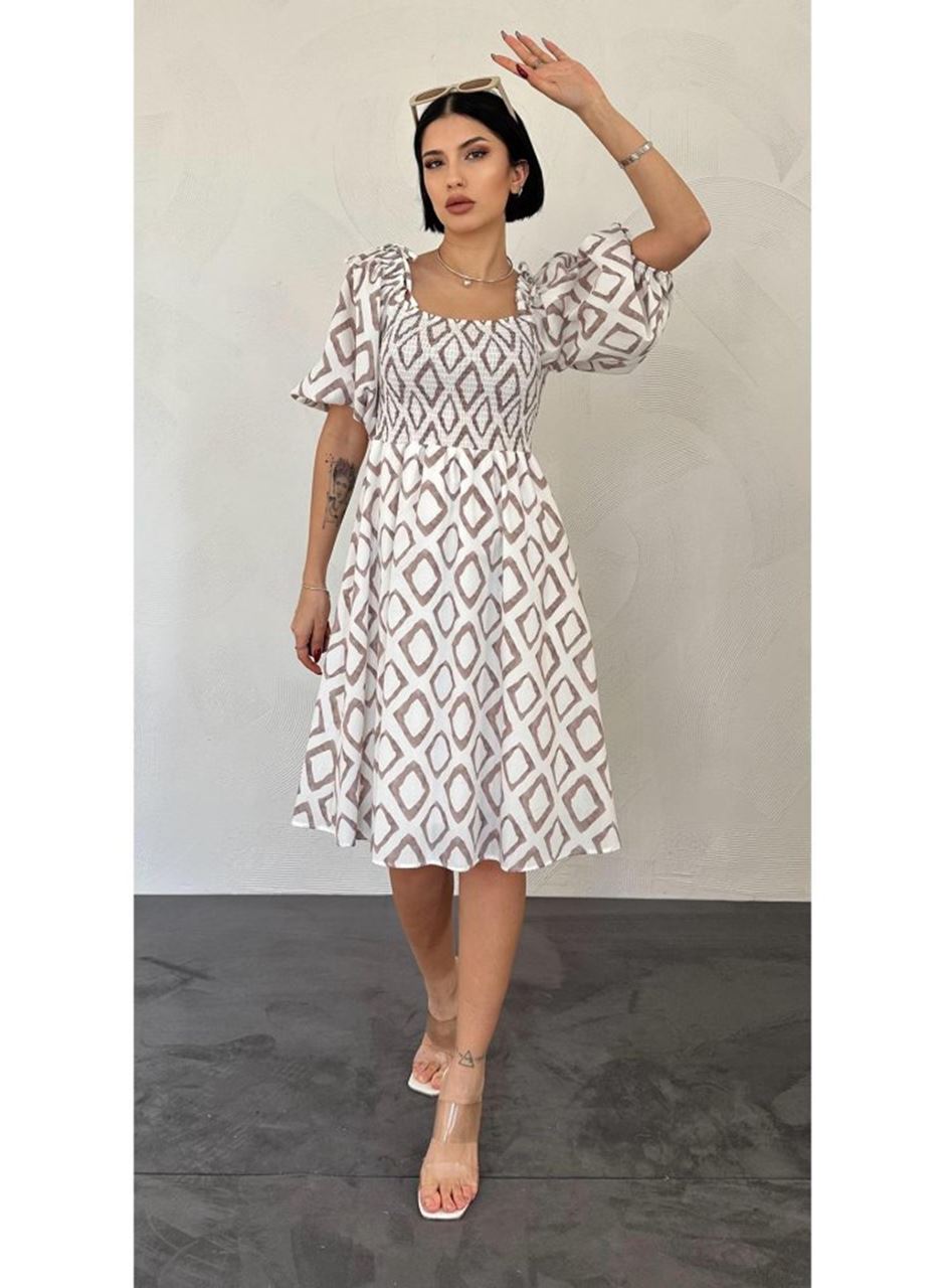 Vizon Kare Desenli Yazlık Elbise