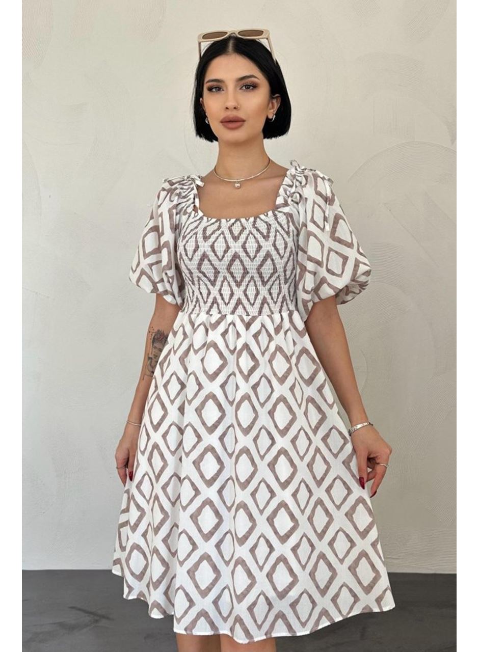 Vizon Kare Desenli Yazlık Elbise