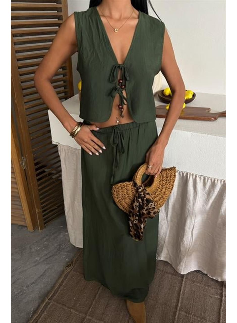 Yelek Önden Bağlamalı Uzun Etekli Takım 10192