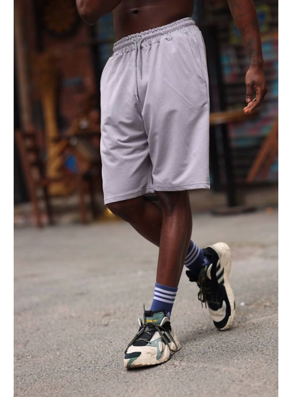 Erkek İki İplik Cepli Şort - Gri