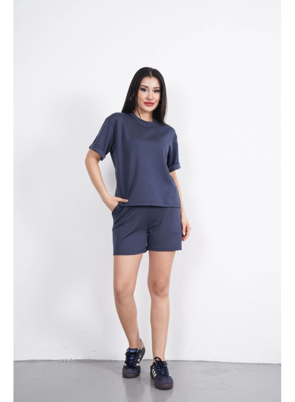 Osy Modal Yumuşak Dokulu Kumaş Bisiklet Yaka T-shirt Kısa Şort İkili Takım - Antrasit