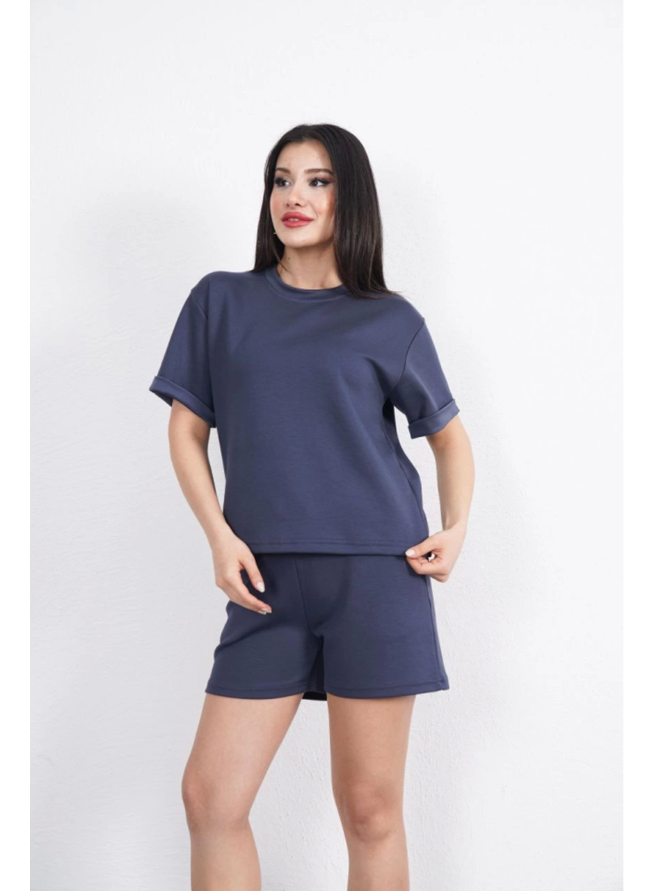 Osy Modal Yumuşak Dokulu Kumaş Bisiklet Yaka T-shirt Kısa Şort İkili Takım - Antrasit