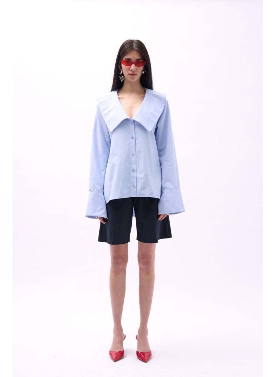 Geniş Yaka Volan Kol Gömlek