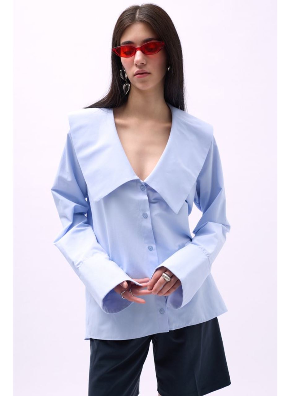 Geniş Yaka Volan Kol Gömlek