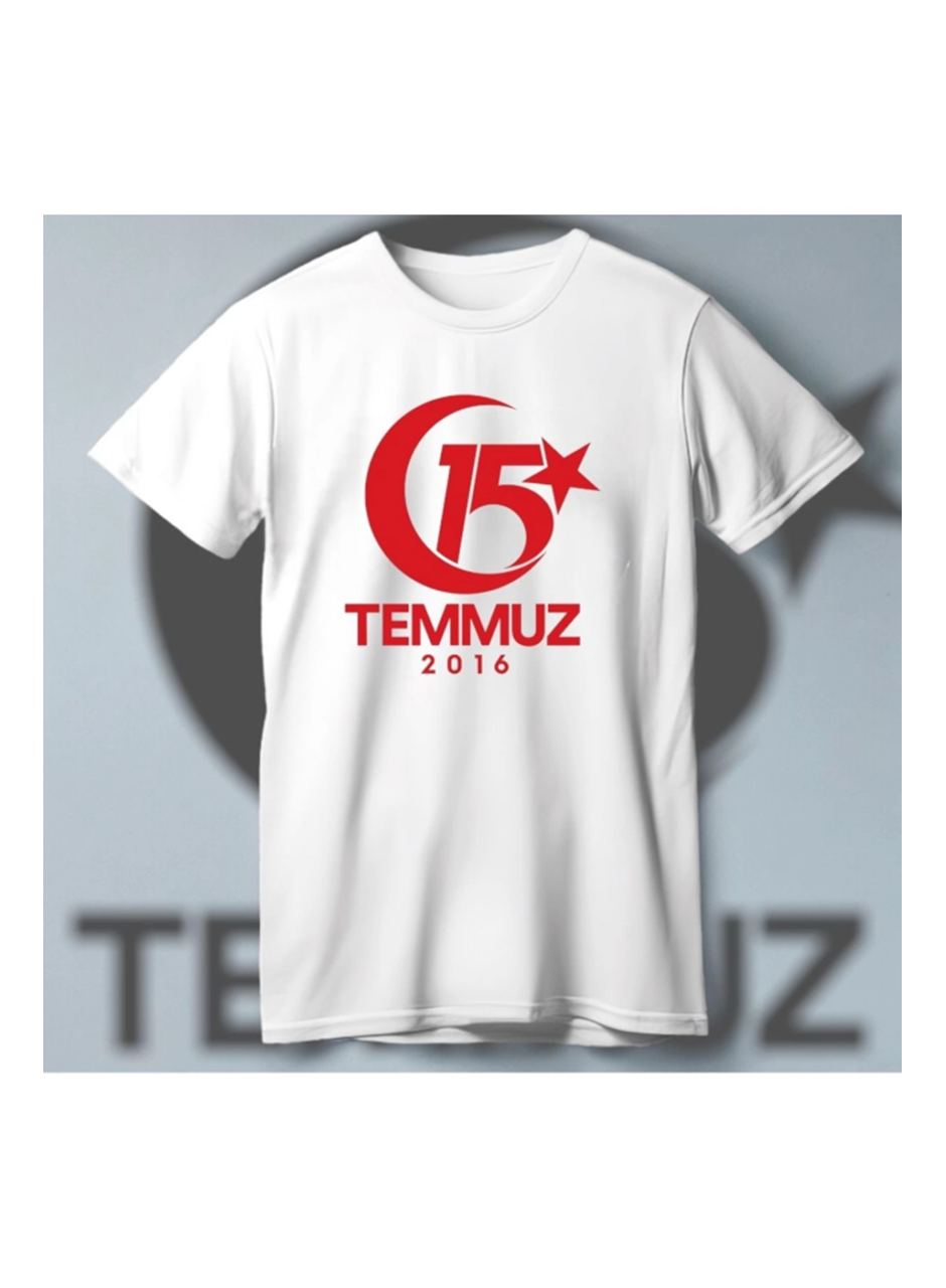 15 Temmuza Özel Tasarım 2016 Baskılı T-shirt - Beyaz