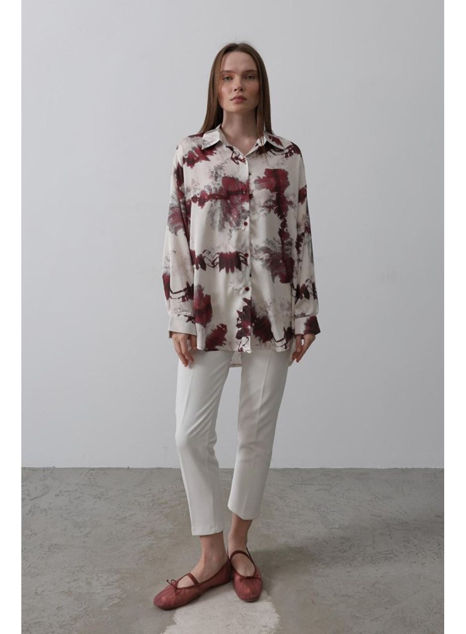 Baskılı Gömlek - Bordo