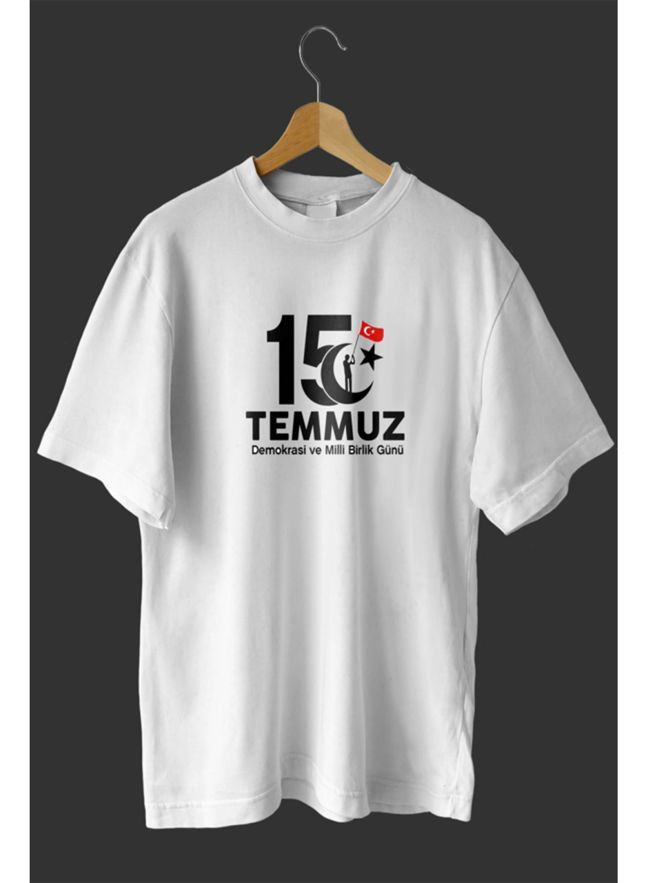 15 Temmuza Özel Tasarım Baskılı T-shirt - Beyaz