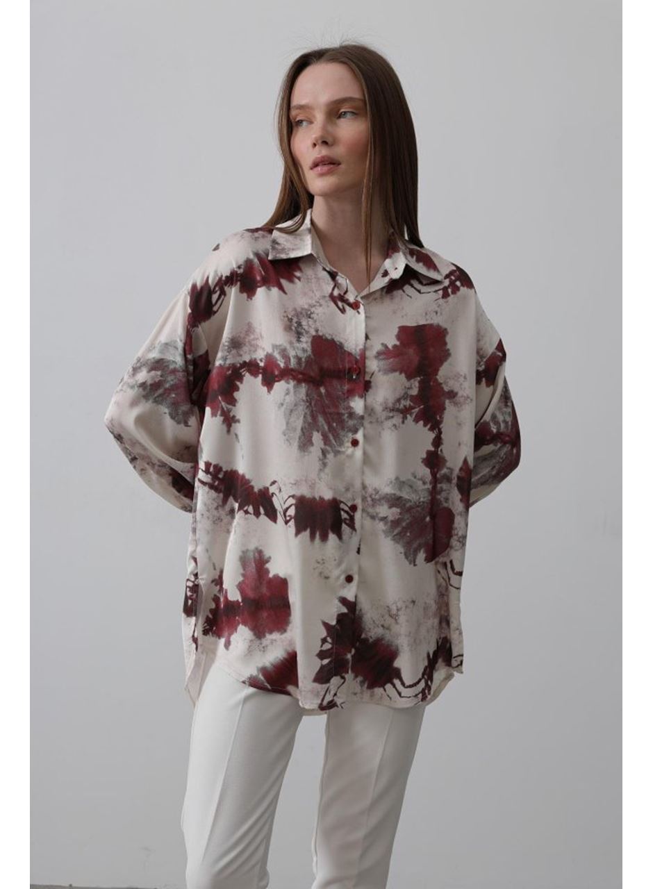 Baskılı Gömlek - Bordo