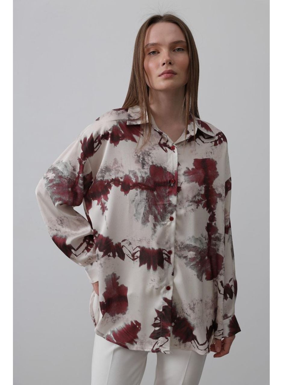 Baskılı Gömlek - Bordo