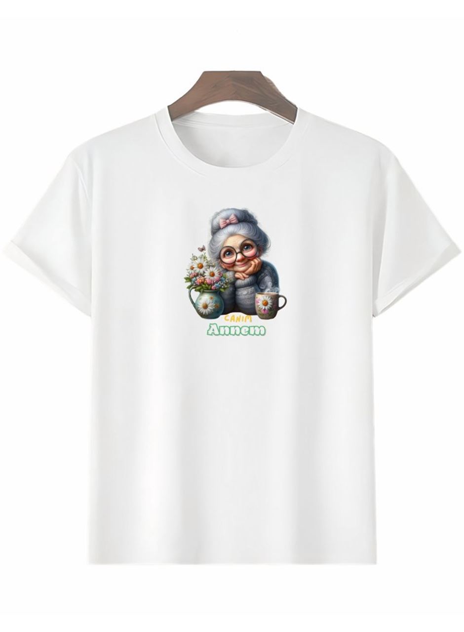 Anneler Gününe Özel Tasarım Canım Annem Baskılı T-shirt - Beyaz