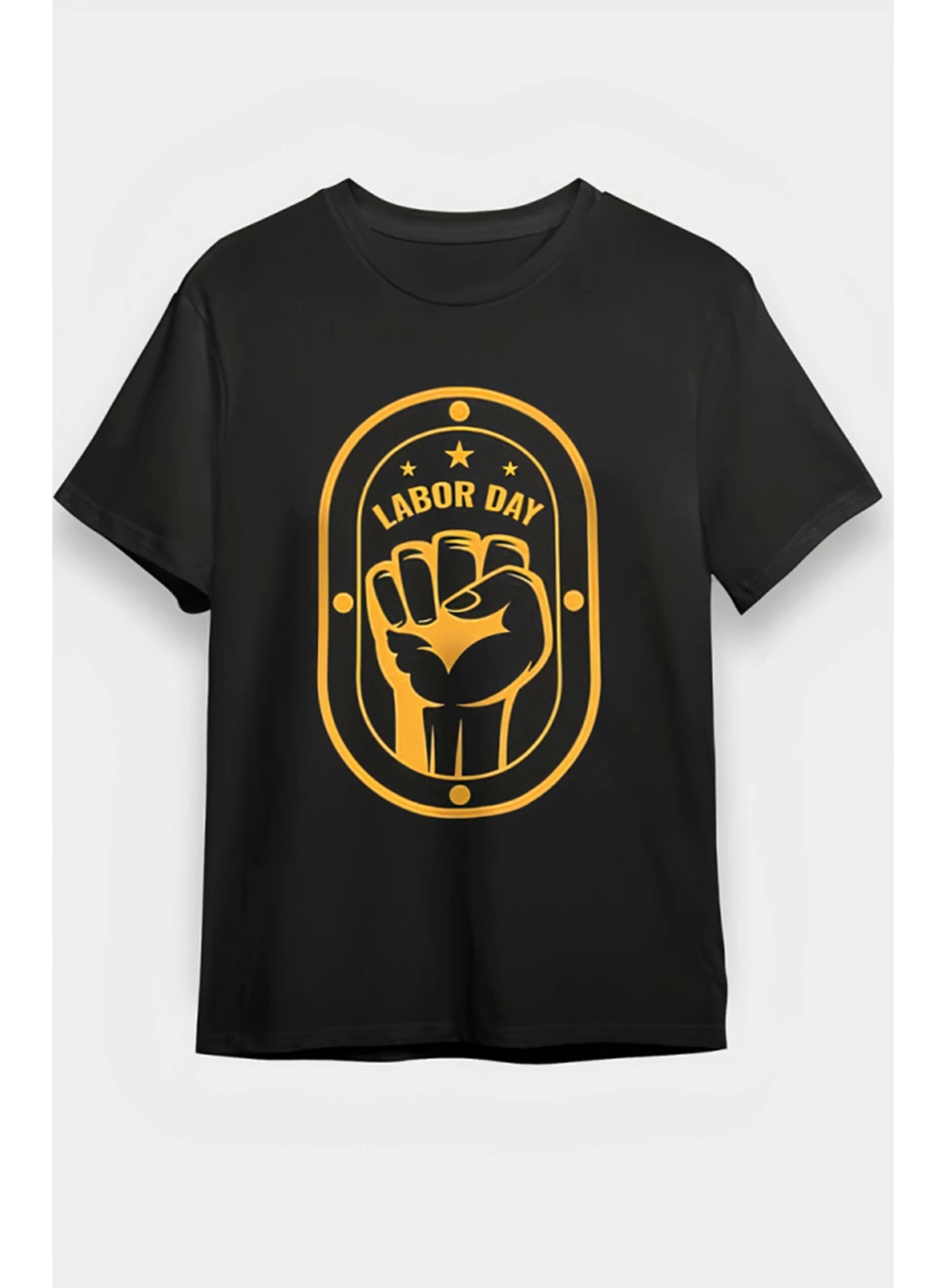 1 Mayıs Emekçilerimiz İçin Özel Tasarım LABOR DAY Baskılı T-shirt - Siyah