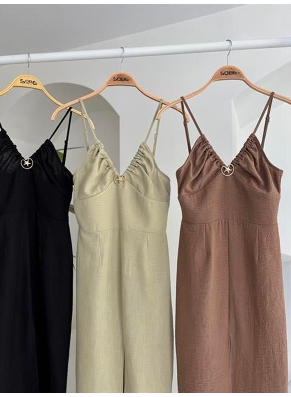 Göğsü Aksesuarlı Önü Yırtmaçlı Elbise 2899